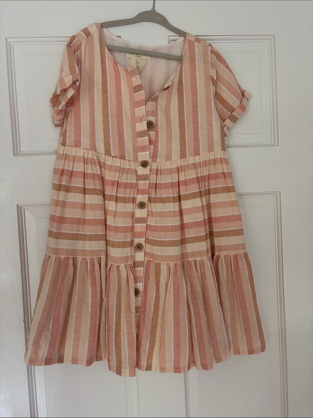 Girls' Striped Peach & Cream Button-Front Summer Dress